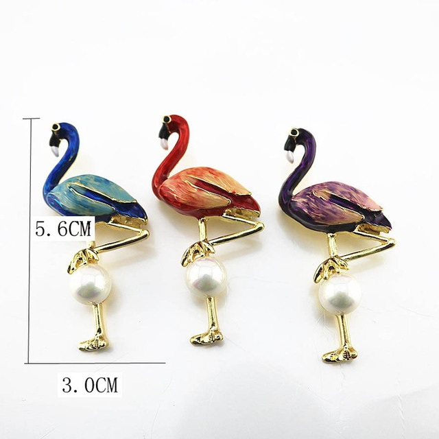 Broszka Flamingo z motywem zwierząt, emalia Pearl Crystal, koreański styl, prezenty dla kobiet - Wianko - 4