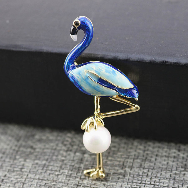 Broszka Flamingo z motywem zwierząt, emalia Pearl Crystal, koreański styl, prezenty dla kobiet - Wianko - 7