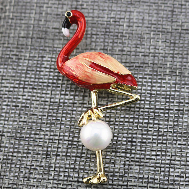 Broszka Flamingo z motywem zwierząt, emalia Pearl Crystal, koreański styl, prezenty dla kobiet - Wianko - 12