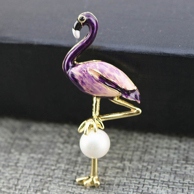 Broszka Flamingo z motywem zwierząt, emalia Pearl Crystal, koreański styl, prezenty dla kobiet - Wianko - 6
