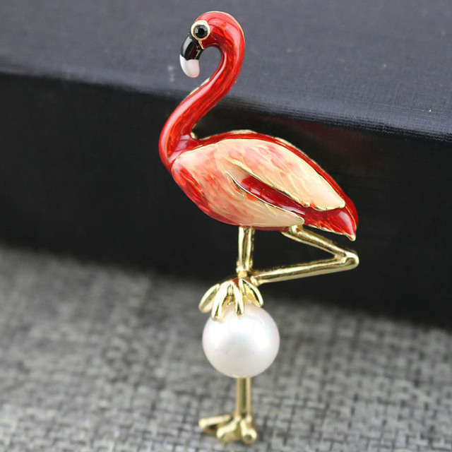 Broszka Flamingo z motywem zwierząt, emalia Pearl Crystal, koreański styl, prezenty dla kobiet - Wianko - 5