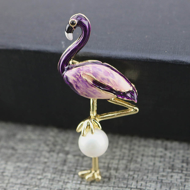 Broszka Flamingo z motywem zwierząt, emalia Pearl Crystal, koreański styl, prezenty dla kobiet - Wianko - 15
