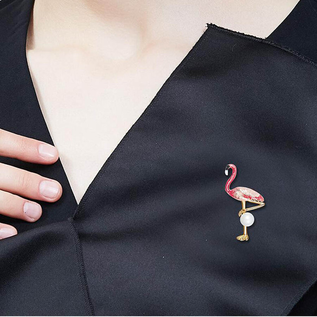Broszka Flamingo z motywem zwierząt, emalia Pearl Crystal, koreański styl, prezenty dla kobiet - Wianko - 8