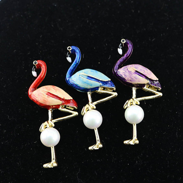 Broszka Flamingo z motywem zwierząt, emalia Pearl Crystal, koreański styl, prezenty dla kobiet - Wianko - 3