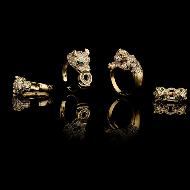 Pierścień dużego zwierzęcia 2021 dla kobiet - biżuteria z cyrkoniami, kolor złoty, w stylu leoparda - Wianko - 1