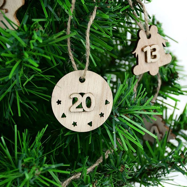 Kalendarz adwentowy drewniany - 24/25 sztuk, boże narodzenie, wisiorek w kształcie płatka śniegu, dom, przyjęcie noworoczne, zawieszka na prezent - Wianko - 9