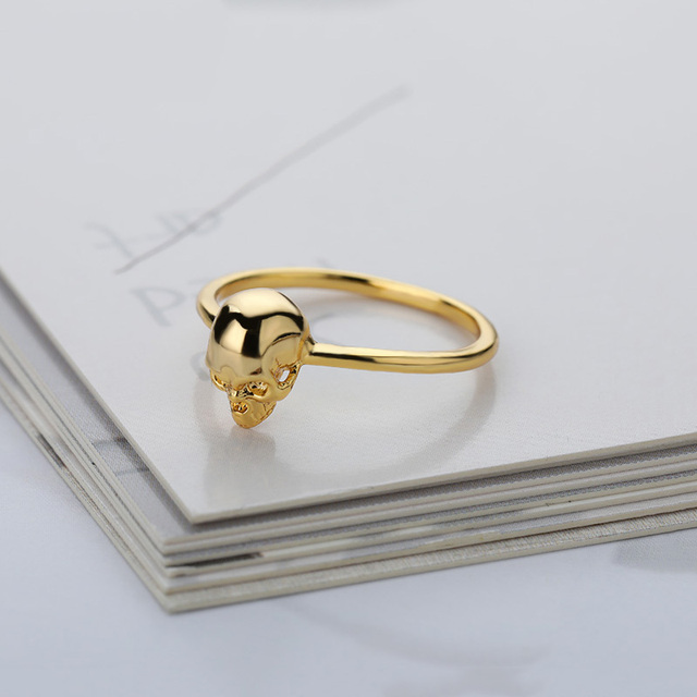 Pierścień czaszka ze stali nierdzewnej w złotym kolorze - biżuteria na palce, 2021 - Wianko - 4