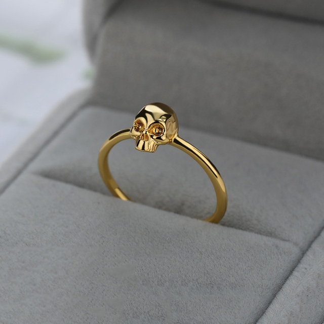 Pierścień czaszka ze stali nierdzewnej w złotym kolorze - biżuteria na palce, 2021 - Wianko - 1