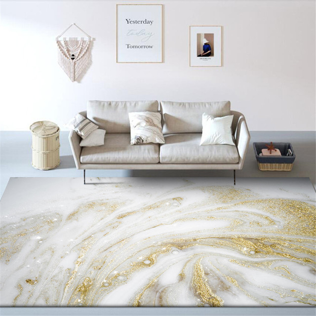 Dywan Nordic biały złoty o marmurowym wzorze dla sypialni, kuchni i podłogi - Wianko - 1