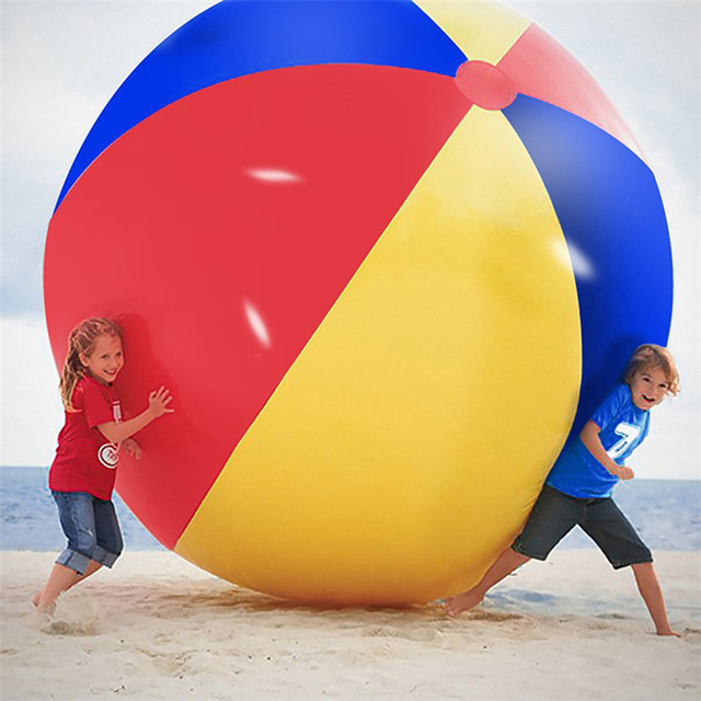 Gigantyczna nadmuchiwana piłka plażowa trójkolorowa PVC 80cm/100cm/150cm - zabawa w siatkówkę, piłkę nożną i imprezy plenerowe dla dzieci - Wianko - 4