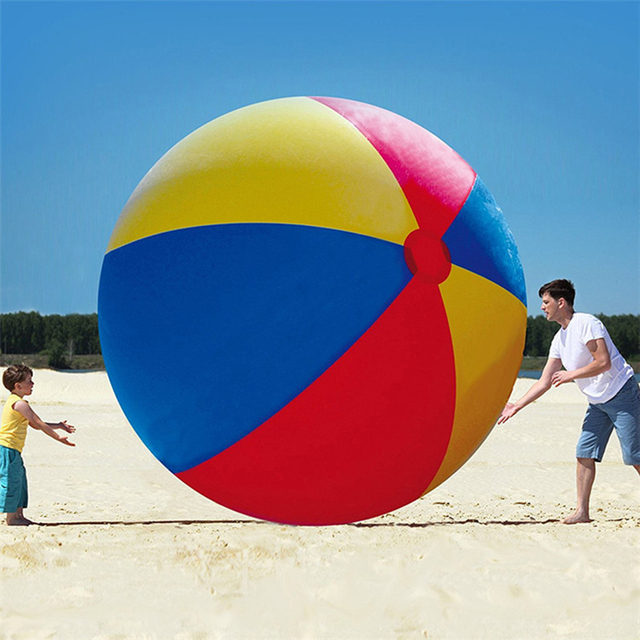 Gigantyczna nadmuchiwana piłka plażowa trójkolorowa PVC 80cm/100cm/150cm - zabawa w siatkówkę, piłkę nożną i imprezy plenerowe dla dzieci - Wianko - 2