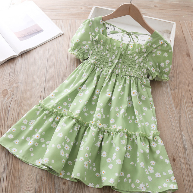 Sukienka dziewczęca z kwiatowym wzorem, rękawy z szyfonu, styl księżniczki - moda dla dzieci - Wianko - 4