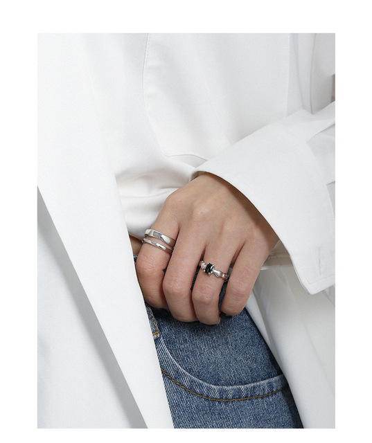Prosty pierścień ze srebra 925 z czarnymi cyrkoniami w kształcie prostokąta, damski, 2021 - Wianko - 2