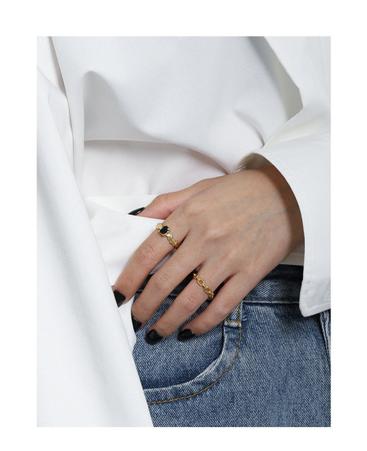 Prosty pierścień ze srebra 925 z czarnymi cyrkoniami w kształcie prostokąta, damski, 2021 - Wianko - 10