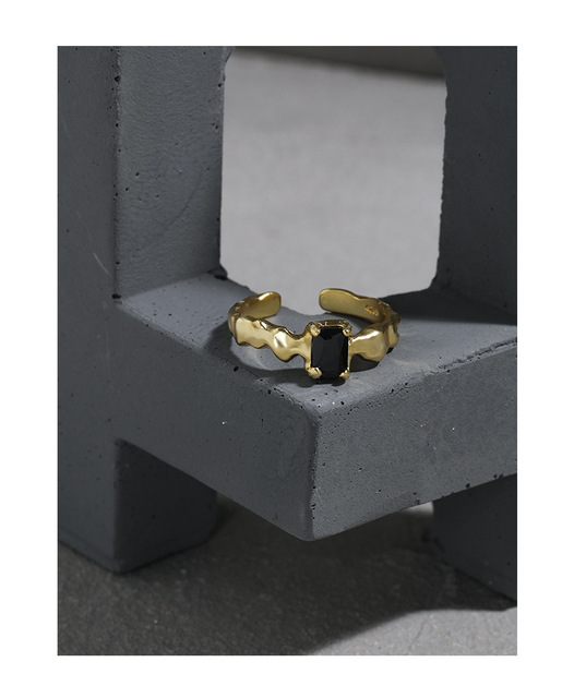 Prosty pierścień ze srebra 925 z czarnymi cyrkoniami w kształcie prostokąta, damski, 2021 - Wianko - 6