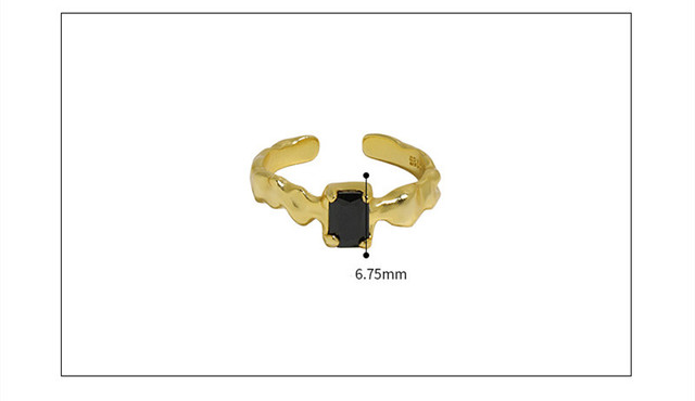 Prosty pierścień ze srebra 925 z czarnymi cyrkoniami w kształcie prostokąta, damski, 2021 - Wianko - 3