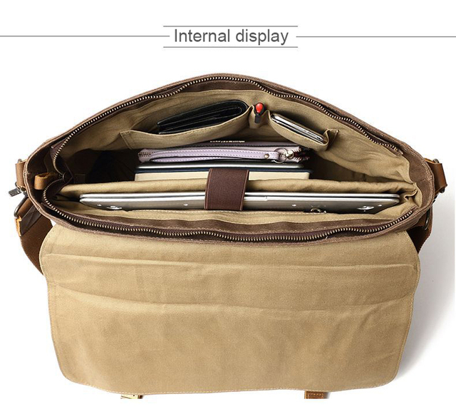 Duża męska torba na laptopa z woskowanego płótna i skóry Crazy Horse w stylu vintage z własnym LOGO - Wianko - 4