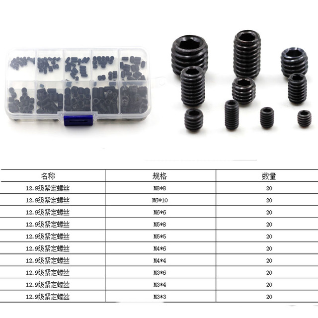 Zestaw 100 wkrętów dociskowych z wklęsłym końcem, Hex socket Top, czarny - Wianko - 4