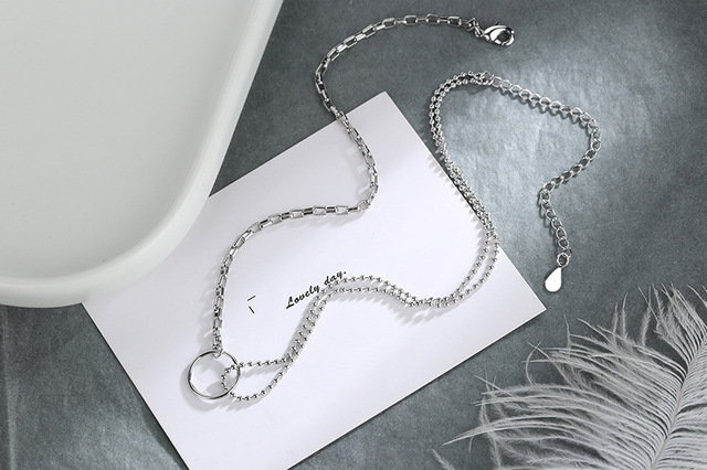 Choker naszyjnik CIAXY 925 Sterling Silver, asymetryczny, podwójny łańcuch, geometryczny, trendy biżuteria - Wianko - 19
