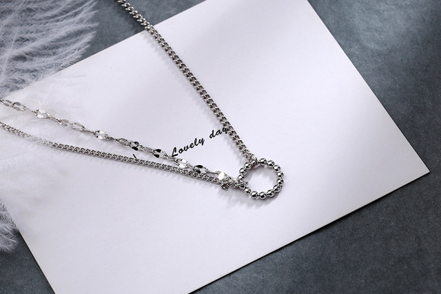 Choker naszyjnik CIAXY 925 Sterling Silver, asymetryczny, podwójny łańcuch, geometryczny, trendy biżuteria - Wianko - 18
