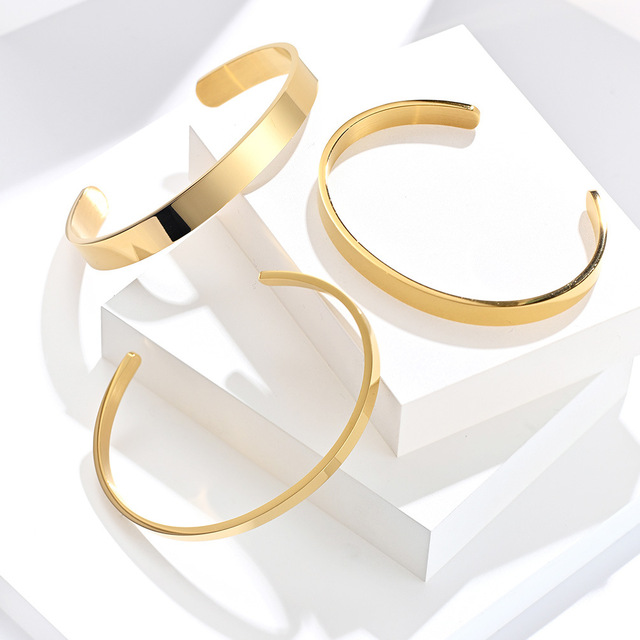 Prosta błyszcząca tytanowa stalowa otwarta bransoletka złotego koloru z laserowym napisem, biżuteria dla kobiet i mężczyzn o szerokości 4MM, 6MM lub 8MM - Wianko - 6