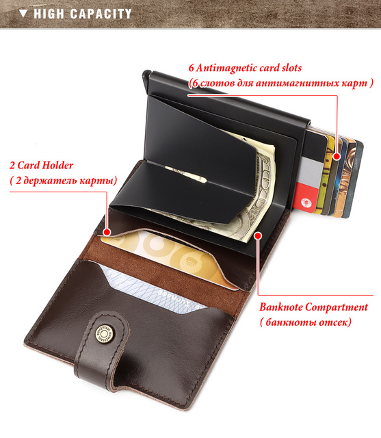 Anti-theft ID etui na karty kredytowe z bydlęcą skórą - Porte Carte aluminiowe etui bankowe dla kobiet i mężczyzn - Wianko - 9