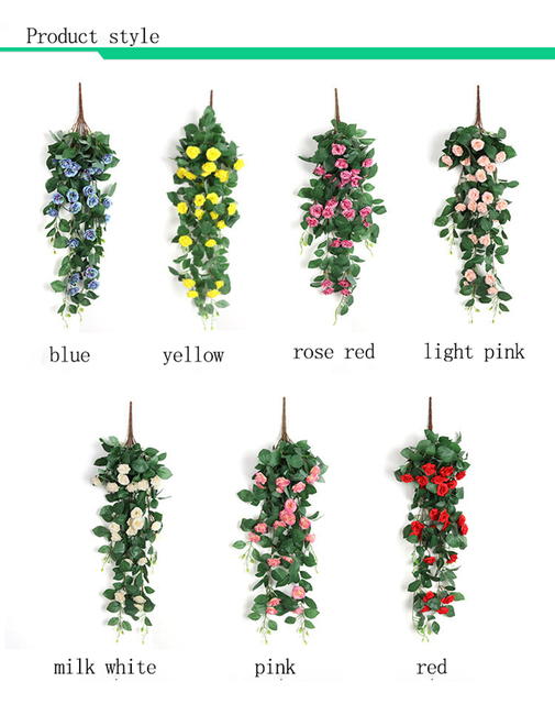 Kosz ścienny z 2 sztukami sztucznych róż winorośli, dekoracje na Boże Narodzenie i ślub z liśćmi z jedwabiu i rattanu - jesienne dekoracje ogrodowe - Wianko - 2