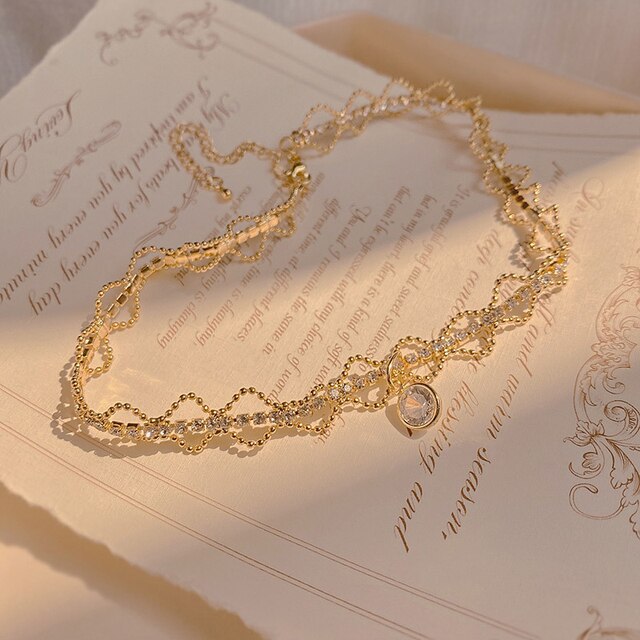Modny naszyjnik dwuwarstwowy 14k złoto z kryształowym wisiorem dla kobiet - wysoka jakość biżuterii, cyrkonie AAA - Wianko - 16