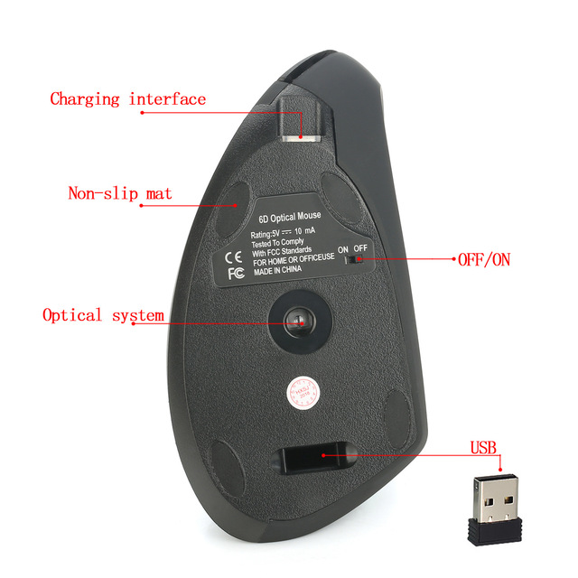 Pionowa bezprzewodowa mysz do gier USB 2.4GHz, ergonomia, 2400 DPI, prawa ręka - Wianko - 18