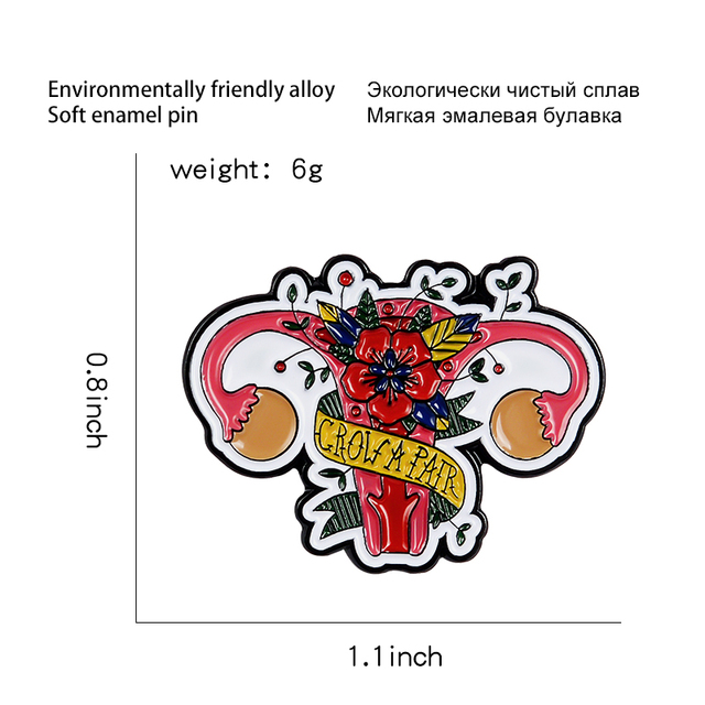 Feminizm - Cartoon Broszka z Kwiatami i Sylwetką Macicy - Wianko - 2