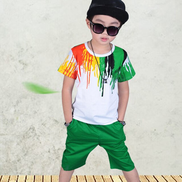 Zestaw letnich ubrań dla chłopców 2021: kolorowy T-shirt w paski i spodnie - Wianko - 6