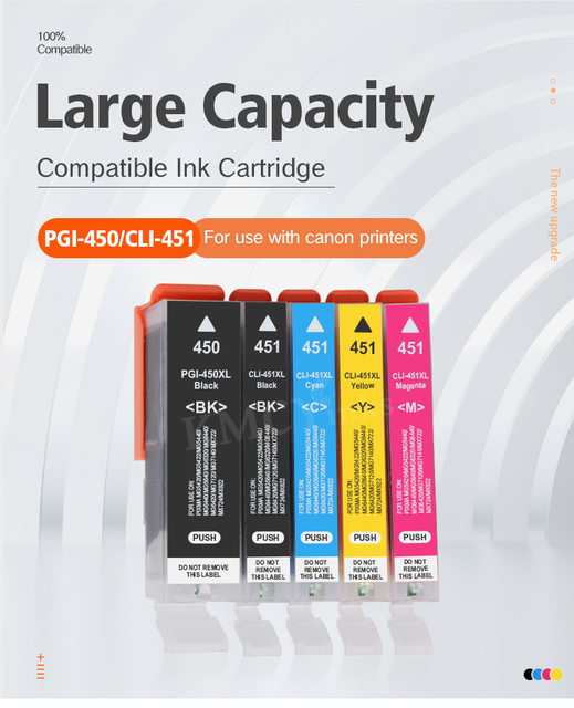 Kompatybilny KMCYinks atrament do drukarek Canon PIXMA IP7240, MG5440, MG6340, MX924, MG7140, MG6440 (PGI-450 CLI-451, zestaw 5 kolorów) - Wianko - 1