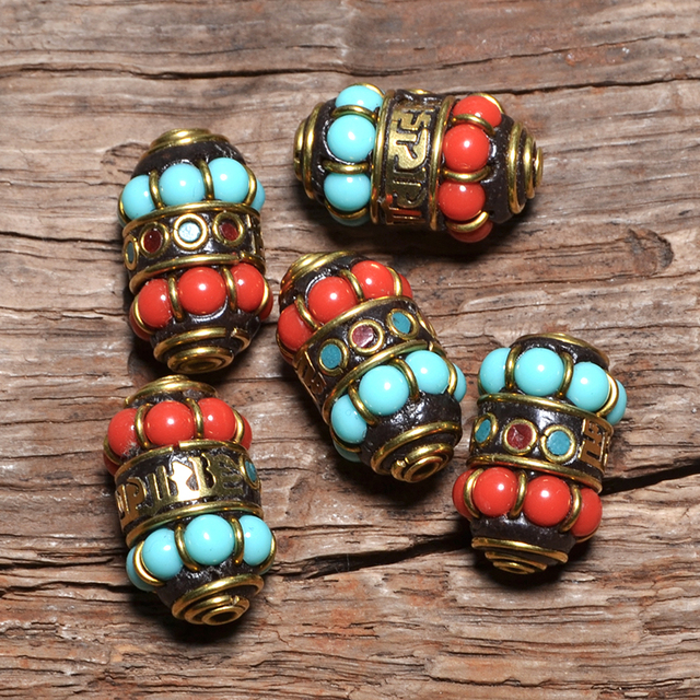 Koraliki z ręcznie robioną czerwoną gliną i złotymi koralikami w mozaice z sześcioma słowami Mantra do tworzenia biżuterii (naszyjnik, bransoletka) DIY - TZ-N11 Nepal - Wianko - 6