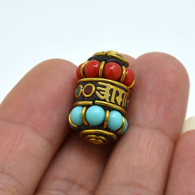 Koraliki z ręcznie robioną czerwoną gliną i złotymi koralikami w mozaice z sześcioma słowami Mantra do tworzenia biżuterii (naszyjnik, bransoletka) DIY - TZ-N11 Nepal - Wianko - 4