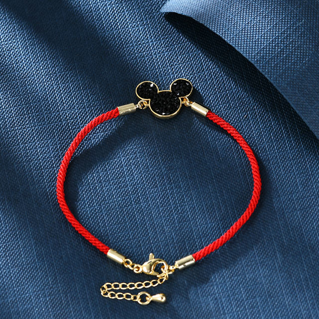 Bransoletka z wisiorkiem Mickey ze szlifowanym czerwonym kryształem - DEELAN 2021, koreański design, regulowany łańcuszek, pozłacane wykończenie - Wianko - 4