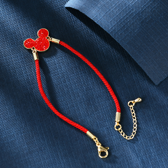 Bransoletka z wisiorkiem Mickey ze szlifowanym czerwonym kryształem - DEELAN 2021, koreański design, regulowany łańcuszek, pozłacane wykończenie - Wianko - 5