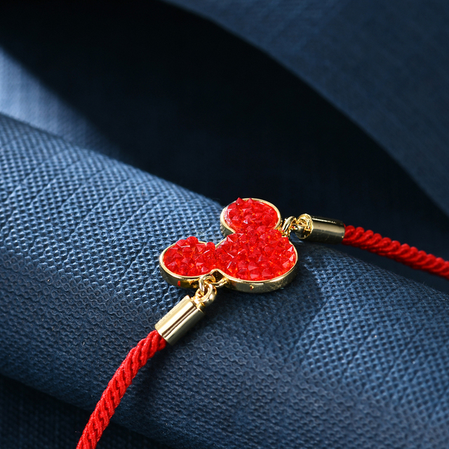 Bransoletka z wisiorkiem Mickey ze szlifowanym czerwonym kryształem - DEELAN 2021, koreański design, regulowany łańcuszek, pozłacane wykończenie - Wianko - 6