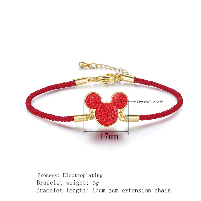 Bransoletka z wisiorkiem Mickey ze szlifowanym czerwonym kryształem - DEELAN 2021, koreański design, regulowany łańcuszek, pozłacane wykończenie - Wianko - 3