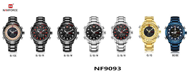 NAVIFORCE Męski zegarek sportowy LED analogowo-cyfrowy, stalowy pasek, kwarcowy mechanizm, Relogio Masculino 9093 - Wianko - 1