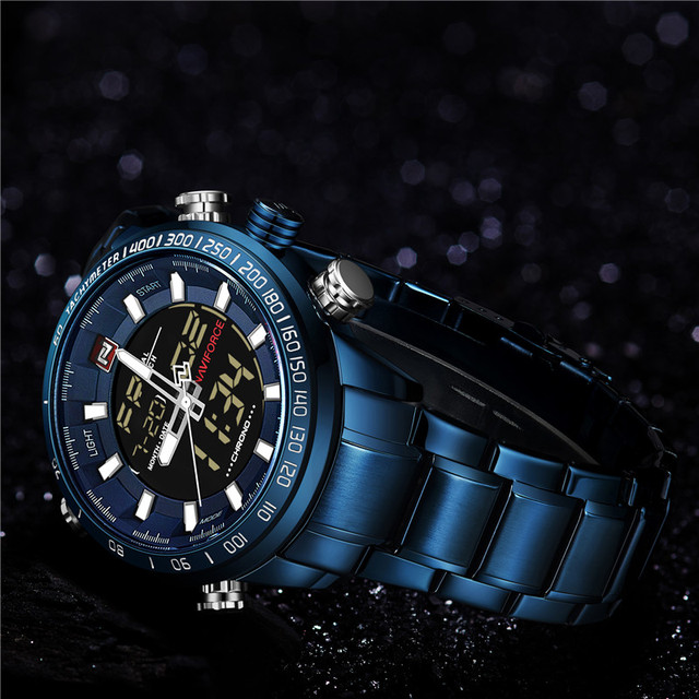 NAVIFORCE Męski zegarek sportowy LED analogowo-cyfrowy, stalowy pasek, kwarcowy mechanizm, Relogio Masculino 9093 - Wianko - 19