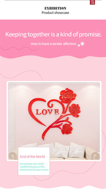 Nowa oferta specjalna! Róża z motywem miłosnym, kryształowy akrylowy 3D lustro do przyklejenia, idealne na ścianę w pokoju sypialnianym. Romantyczne dekoracje na ślub - Wianko - 2