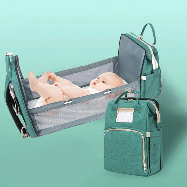 Torba na pieluchy dla niemowląt - składane łóżko plecak z dużą pojemnością - Wianko - 1