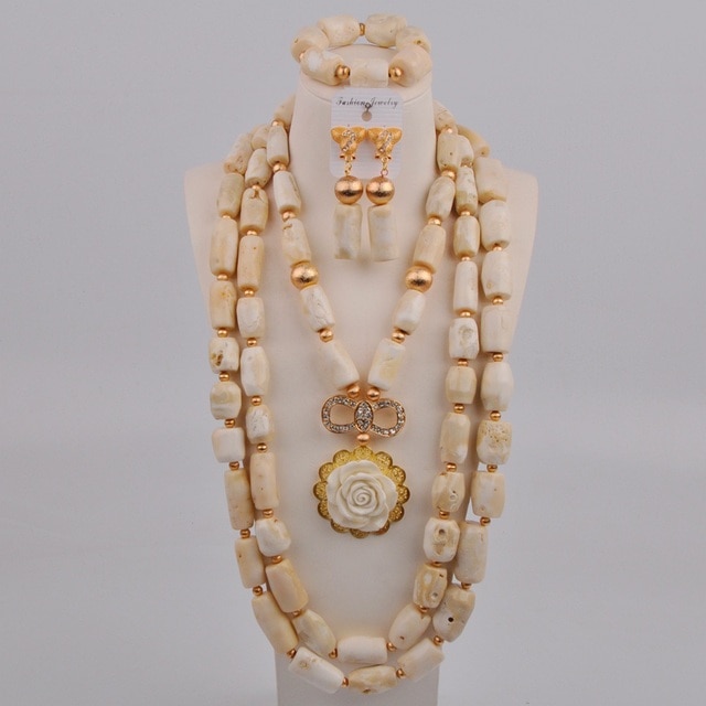 Biały zestaw afrykańskich koralików imitujących perły - biżuteria ślubna naszyjnik Party - Wianko - 77