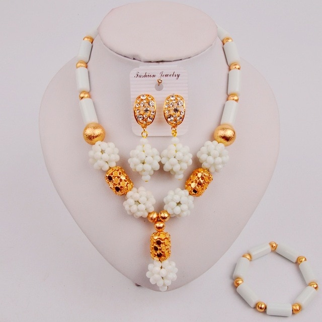 Biały zestaw afrykańskich koralików imitujących perły - biżuteria ślubna naszyjnik Party - Wianko - 56