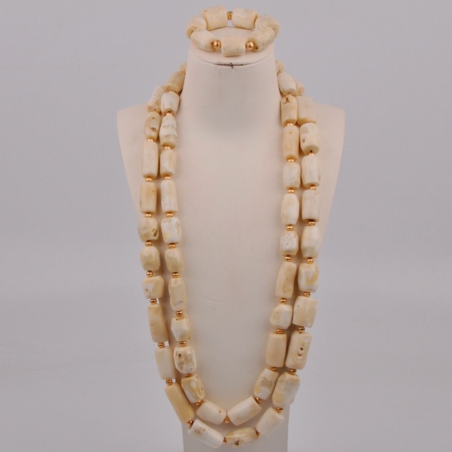 Biały zestaw afrykańskich koralików imitujących perły - biżuteria ślubna naszyjnik Party - Wianko - 40