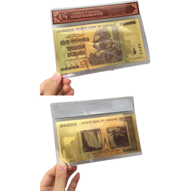 Antyczne złote banknoty 100 bilionów Zimbabwe okolicznościowe czarne folie - Wianko - 4