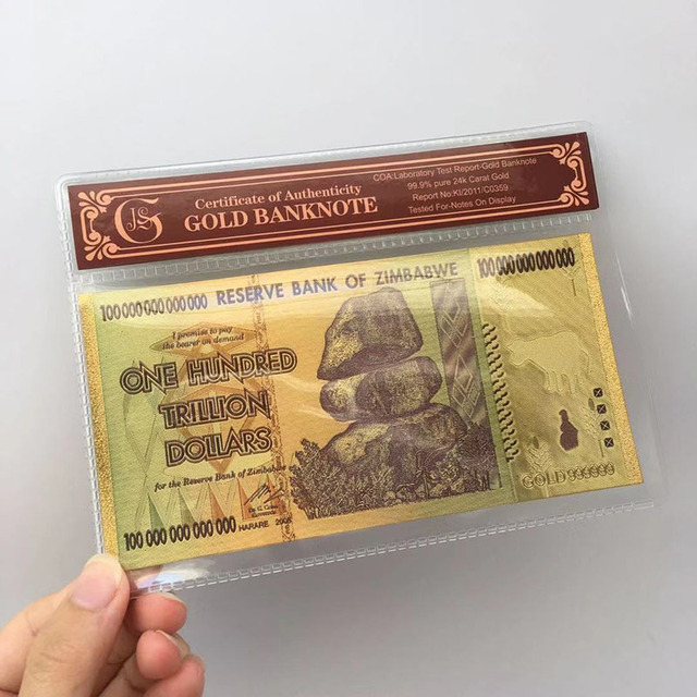 Antyczne złote banknoty 100 bilionów Zimbabwe okolicznościowe czarne folie - Wianko - 2