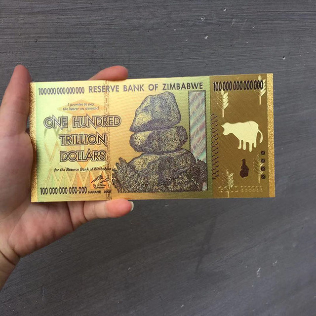 Antyczne złote banknoty 100 bilionów Zimbabwe okolicznościowe czarne folie - Wianko - 1