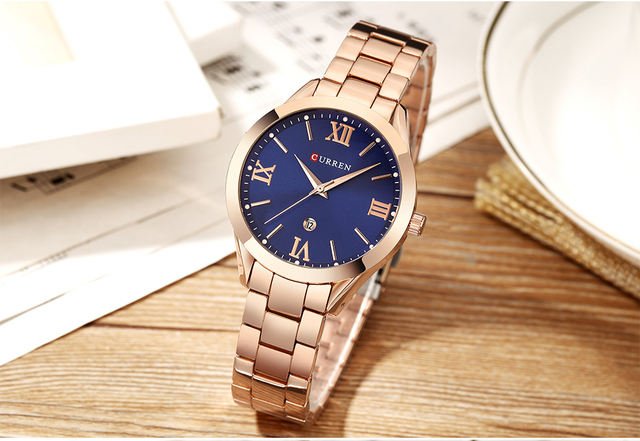 2021 CURREN zegarek damski wodoodporny z bransoletką, kwarcowy, złoty, luksusowy z prostym tarczą - Wianko - 12