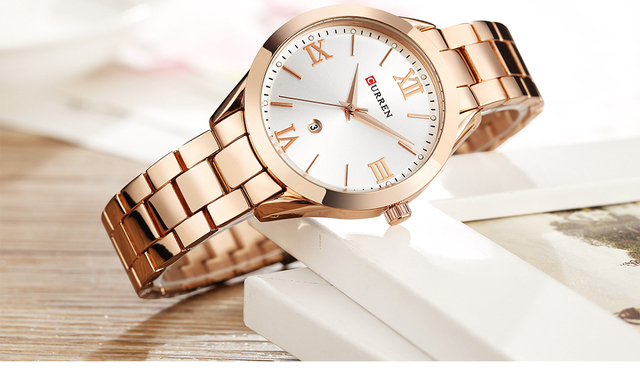 2021 CURREN zegarek damski wodoodporny z bransoletką, kwarcowy, złoty, luksusowy z prostym tarczą - Wianko - 22